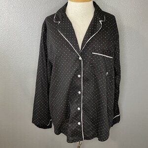 Victoria's Secret Pajama Top Women's Size‎ Medium Black Polka Dot Long Sleeve